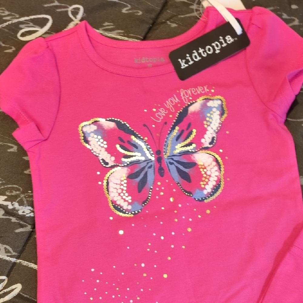 KidTopia Pink Butterfly Print Design S/Sleeve Tee/Shorts  3T